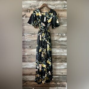 Baltic Born Elegant Black and Yellow Floral Maxi Dress